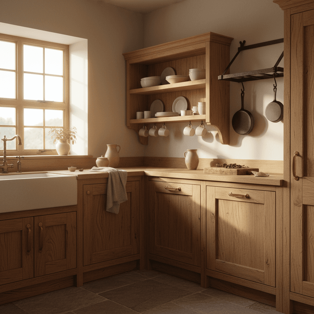 Cuisine en bois sur mesure avec placards en chêne naturel