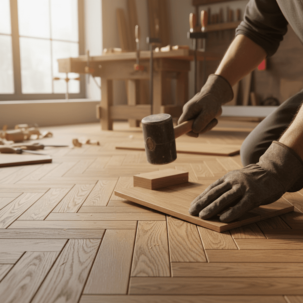 Pose de parquet en bois massif