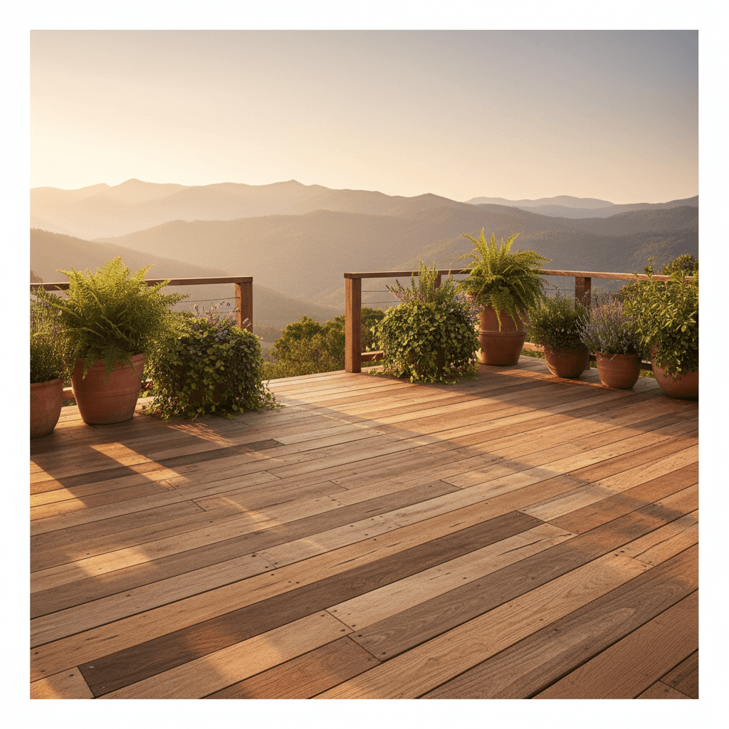 Terrasse en bois avec vue sur les montagnes